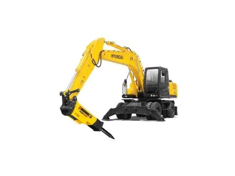 Колесный экскаватор с гидромолотом Hyundai R210W-9S в аренду с оператором