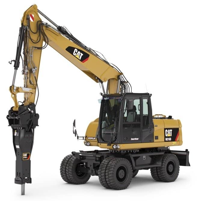 Колесный экскаватор с гидромолотом Caterpillar M320D2 в аренду с оператором