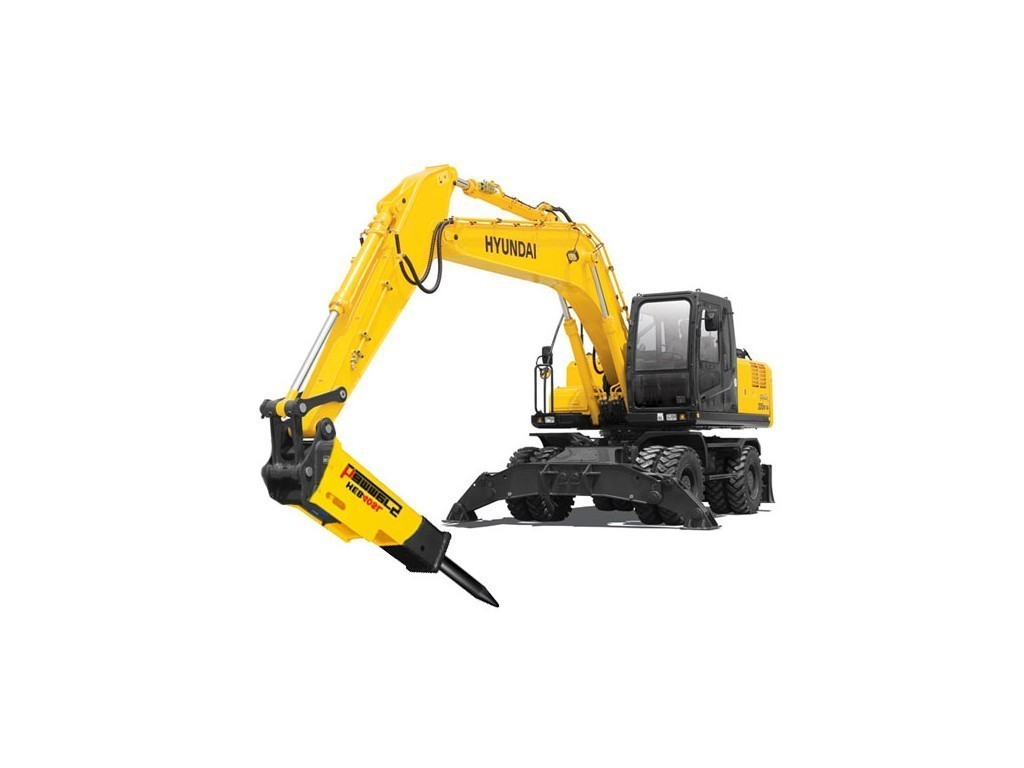 Колесный экскаватор с гидромолотом Hyundai R210W-9S в аренду с оператором