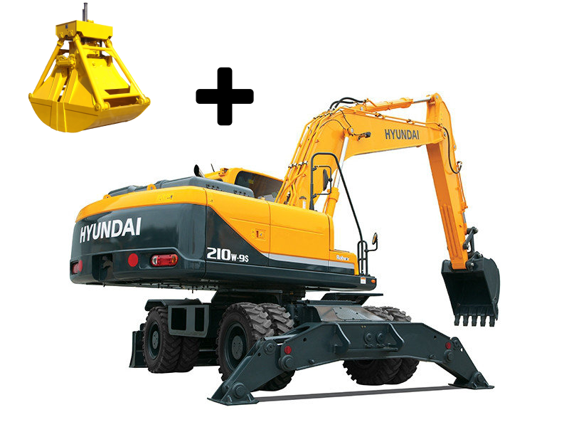 Колесный экскаватор Hyundai R210W-9S с грейфером в аренду с оператором